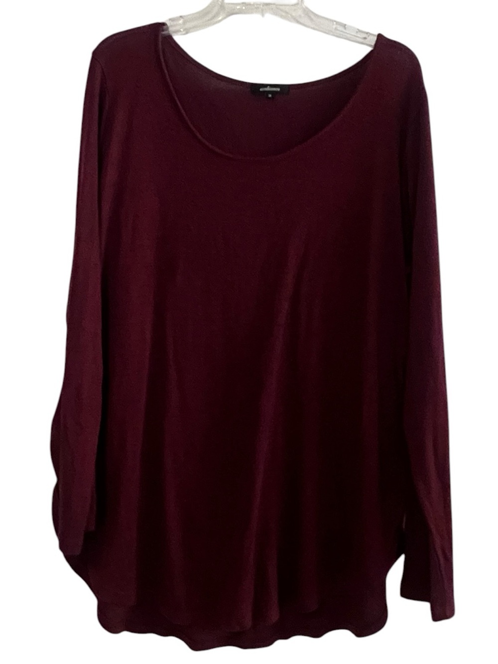 Ambiance Long Sleeve Scoop Neck Top Burgundy 1X